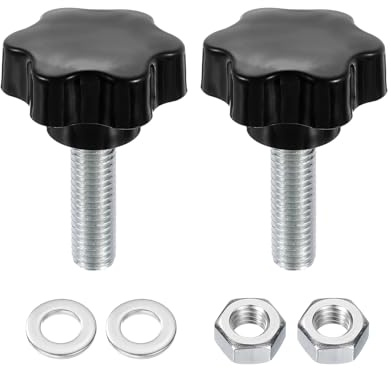 QUARKZMAN 2 Piezas Perillas De Sujeción Estrella Con Tuercas Y Arandelas, M12 X 40mm Métrico De Acero Al Carbono Zincado Roscado Macho 48mm Cabeza De Plástico 6 Estrellas, Pernos Roscados