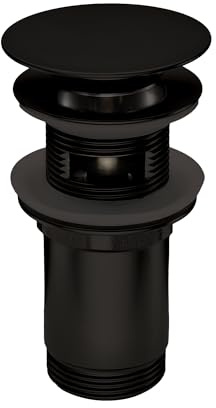 Avfallssats för tvättställ med och utan bräddavlopp | Click-Clack ventil med extra stor 68 mm diameter | universell för tvättställ och bidéer | Pop Up avloppsventil | Svart