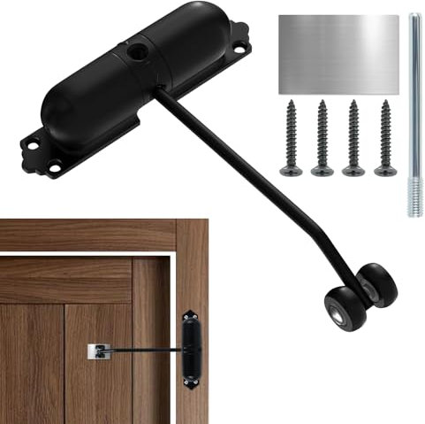 Chiudiporta Automatico, Chiudi Porta Molla, Regolabile Chiusura Porta Automatica Interne, Molla Chiudiporta per Porte da 40 kg, Chiudiporta per Casa Ufficio Hotel (Nero)