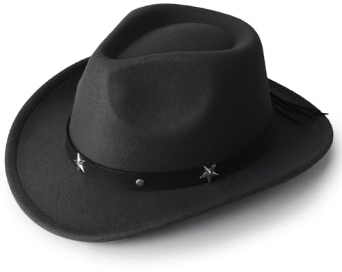 DRESHOW Cappello da Cowboy per Ragazzi e Ragazze Occidentale Fedora Cintura Fibbia Retro Cappelli Panama Unisex Arrotolato Cappelli per Bambini 4-12 Anni