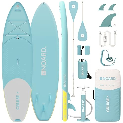 NOARD Stand-Up-Paddle-Board (SUP) aufblasbar – 326 cm Allround-Board für Anfänger und Fortgeschrittene – 140 kg Tragkraft – Komplett-Set mit Paddel, Pumpe, Rucksack, Leash – Lagune Türkis