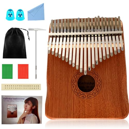 Bqkroa Kalimba Piano de pulgar: piano de dedo de 21 teclas, Kalimba 21 llaves, piano portátil de pulgar con 21 llaves Marimba con martillo de afinación, instrumento de piano para adultos