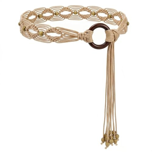 Bafutayawa Boho Braided Belt for Women, Handcrafted Western Belt with Tassels, 5cm Wide Tie Belt for Dresses