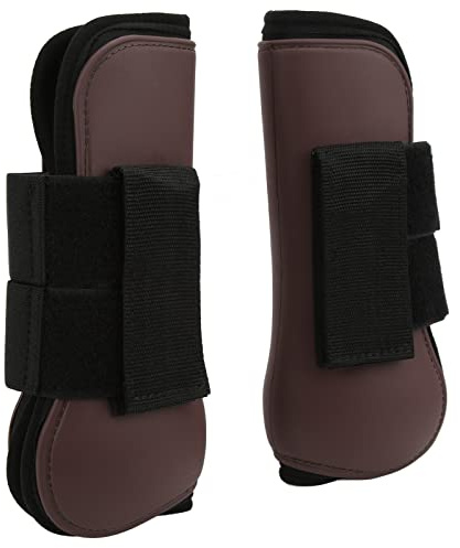 Zonizforceal 1 par de Botas de Soporte para Caballos, Protector de Pata de Caballo de Neopreno con Carcasa de PU para Saltar y Cazar (Patas Delanteras Marrones L)