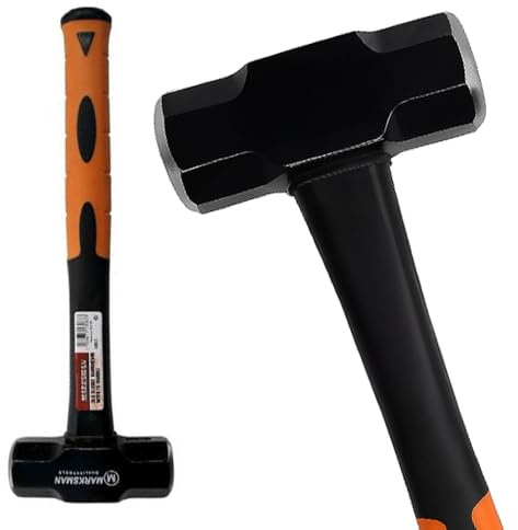 3Lb Heavy Duty Sledge Hammer - Short Handle, Comfort Grip | Fibreglass Rubber Shaft, DIY Multi Purpose Hardware, Durable Hand Tool, Household & Workshop Use
