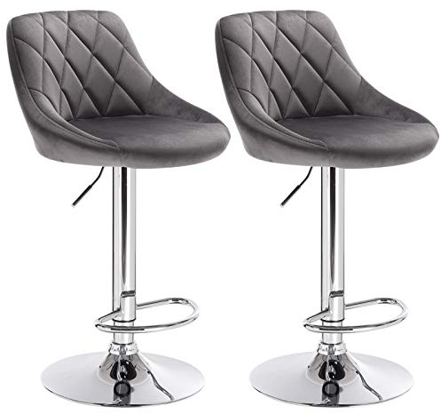 WOLTU Barhocker 2er Set, Barstuhl mit Lehne, höhenverstellbar drehbar, gepolsterter Samtsitz, rutschfestes Metallfuß, für Küche Hausbar, Dunkelgrau, BH138dgr-2