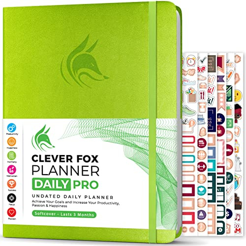 Clever Fox Planner Daily PRO - Daily Life Planner and Gratitude Journal to Increase Productivity, Time Management and Hit Your Goals, Undated, A4 Size - 21.5x28cm, Lasts 3 Months (Green)