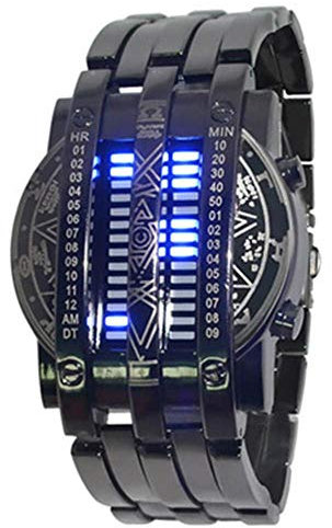 Montres Hommes Montre électronique Binaire à Double rangée de LEDs Montre électronique Lovers Iron Man, Noir