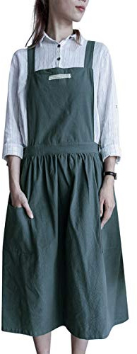 Nanxson Tablier de travail à dos croisé en coton pour femmes avec bavoir à 2 poches pour chef, cuisson, artisanat, arrangement de fleurs CF3094 (Gris foncé)