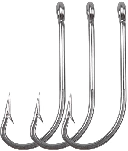 Fishing Hooks Saltwater Long Shank Hooks-50pcs O'shaughnessy Stainless Steel Hooks Forged Hooks Fishing J Hooks for Saltwater Freshwater Fishing Size 1/0-10/0