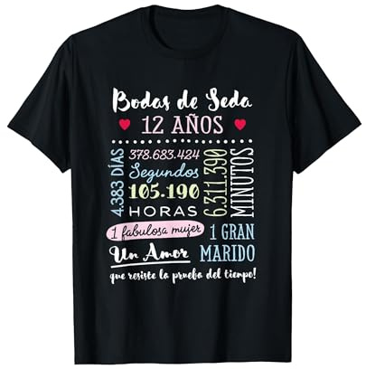 Bodas de Seda 12 años Aniversario de Boda Regalo Camiseta, Hombre, Negro, L