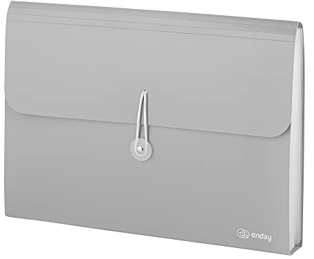 Accordion File Organizer Grey, 7 Pocket Expanding File and Cover Folder with Labels, Plastic Portable Desktop Letter A4 Paper, Also Available in Red, Green, Pink, Blue, Purple, 1 Pc – by Enday