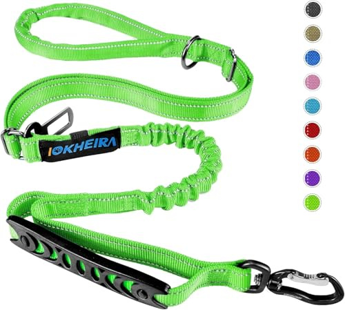 IOKHEIRA Bungee Dog Leash, Anti Pull Dog Leads with Car Seat Belt Buckle, Reflective Thread Dog Leads with Traffic Control Handle, Adjustable Dog Leash for Small Medium Large Dogs