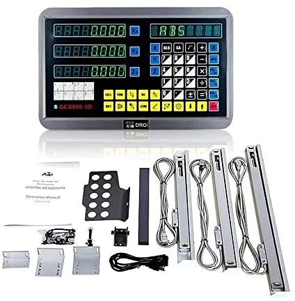 3 Achse Digitalanzeige Kit GUILOPOER 5µm Digitalanzeige mit 3 Axis Linear Maßstab für CNC-Fräsen Elektronische Linearwaage Fräsmaschinen Positionsanzeige (300mm+500mm+1000mm)