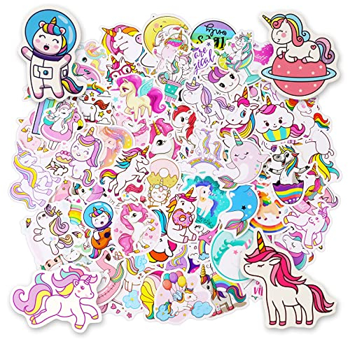 OSDUE Einhorn Sticker Set, 100 Stück Wasserdicht Vinyl Stickers, Anime Sticker Set, Cartoon Aufkleber für Auto Laptop Skateboard Fahrrad Moped Motorrad, Geeignet für Erwachsene Kinder