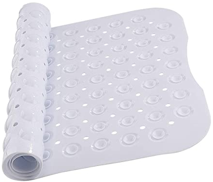MOONLIGHT20015 Shower Bath Mat Non Slip Anti Mould & Mildew with Strong Suction Cups Grip and Drain Holes Soft Rubber Shower Mats - PVC Bathroom Mat Machine Washable (70x38cm, White)