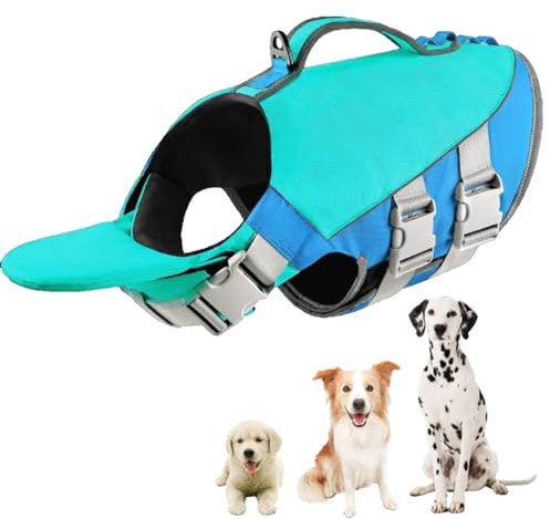 Little Bean® Hundeschwimmwesten, verstellbare Haustier-Schwimm-Sicherheitsweste mit überlegenem Auftrieb und Rettungsgriff für Hunde, Bootfahren, Schwimmen, mit reflektierenden Streifen (Blau, M)