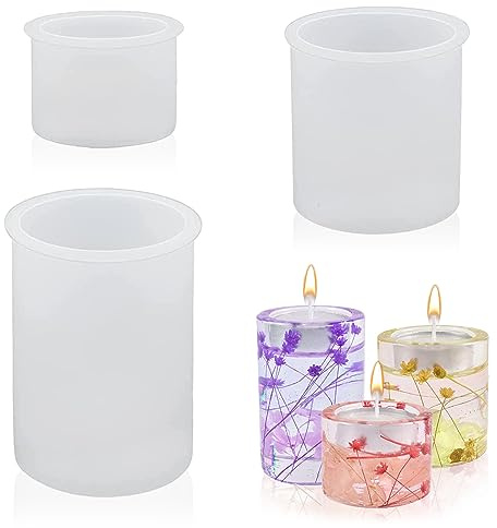 yotutun 3 Pièces Moules à Bougies Cylindriques 3D, Moule à Bougie en Silicone DIY pour Bougies Parfumées, Savon, Résine, Moulage Artisanale pour Fabrication Personnalisée