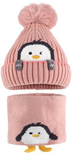 MASOCIO Gorro Bebé Invierno de Punto con Pompon Conjunto Gorro y Bufanda Bebé Niños Termico Cálidos 1-3 Años