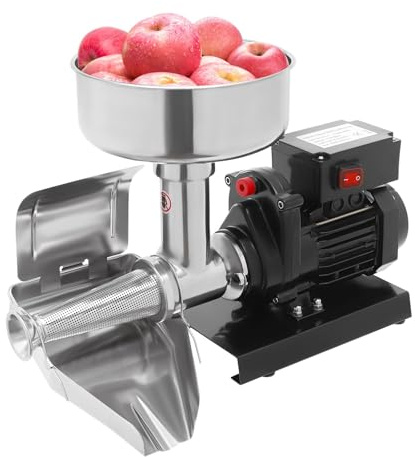 BANLICALI 450W Electric Strainer, Stainless Steel Mill Machine with Funnel and Trough, 198.42-352.74lbs/H Tomato Press and Sauce Maker Food Mill for Sauce Silver+Black 110V