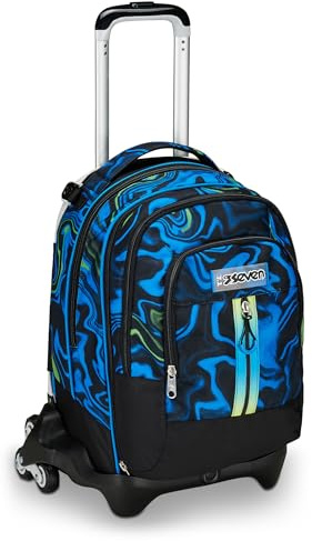 Seven Zaino Trolley Scuola Elementare Bambino, Zainetto Staccabile, Carrello Sganciabile, Spallacci a Scomparsa, 3 ruote, blu/nero