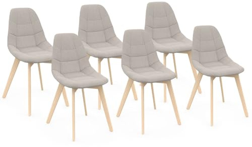 IDMarket - Lot de 6 chaises scandinaves Gaby Beige en Tissu pour Salle à Manger