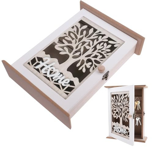 burkfeeg Cassetta Portachiavi Da Parete in Legno Cassetta Portachiavi Chiuso Ingresso Casa per Corridoio D'ingresso Camera Da Letto 6 Ganci - Bianco 22 X 7 X 28,5 Cm