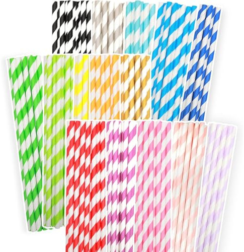 Gcardist Pajitas de papel a rayas para beber, 100 pajitas desechables a granel (15 patrones)