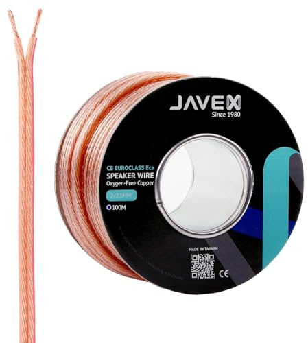 JAVEX CPR Construction In-Wall-Use 13 AWG Speaker Wire 2x2.5MM2 [315x0.10mm Oxygen-Free Copper 99.9%] for Home Theater and Audio Systems Installation, Transparent, 100M