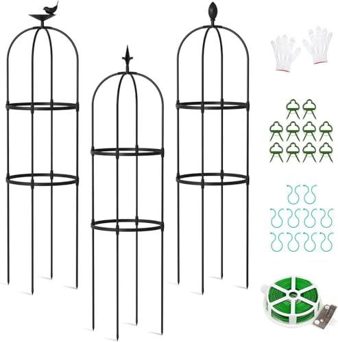 ZIKEBTUY Garten Obelisk Pflanze Rankhilfe – 3Pcs 120cm Gartenobelisken-Set Kletterhilfe für Kletterpflanzen, Metall Garten Rankgitter für öffentliche Plätze und Private Höfe