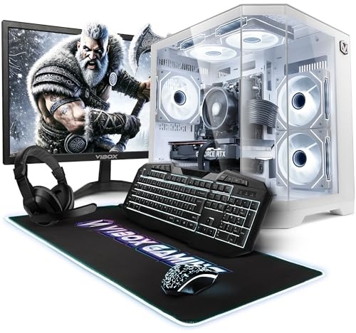 Vibox PC Gaming Fisso Completo • 23 Monitor • Ryzen 5 5500 4,2GHz • RTX 3050 16GB • 16GB RAM • 500GB SSD • Windows 11 • WiFi • Bianco