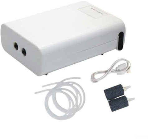 SMZhomeone Pompe à air portable pour aquarium 0,5 l/min 2000 mAh rechargeable par USB double sortie aérateur silencieux avec pierres d'air pour la pêche en plein air