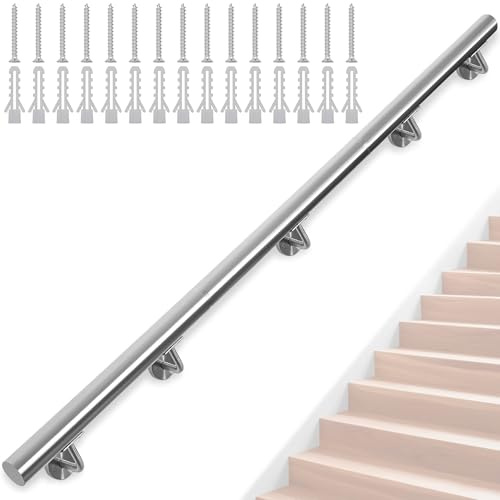 FREEAMG 300CM Main Courante pour Escalier en Acier Inoxydable, Rampe Escalier Murale Intérieur et Exterieur, Main Courante Antidérapante Pour Escaliers, Couloir, Porche, Grenier, Jardin