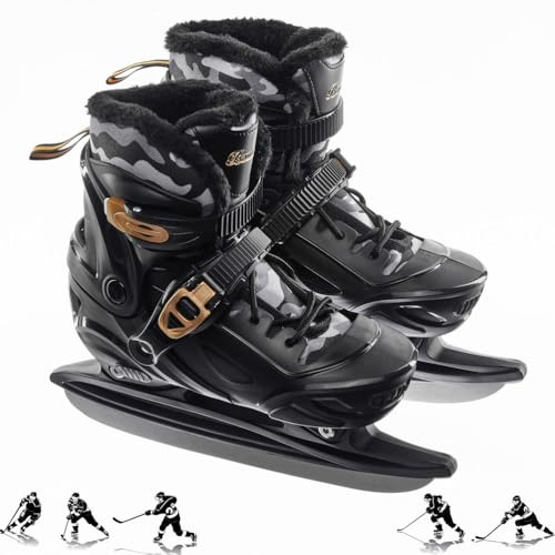 PJIRBZGG Ice Hockey Skates with Comfortable Padding & Breathable Lining, Fashion Camouflage Pattern Ice Skates for Children, Men, and Women, Adjustable Sizes US 10C-10,Black,Large(5_8)