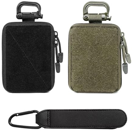 GZRXIOUS 2 Mini Bolsa Táctica, EDC Pouch, Bolsa de Almacenamiento Médico, Pequeña Bolsa de Herramientas para Exteriores, Riñonera Colgante para Hombre, con una Hebilla de Escalada, Negro, Verde