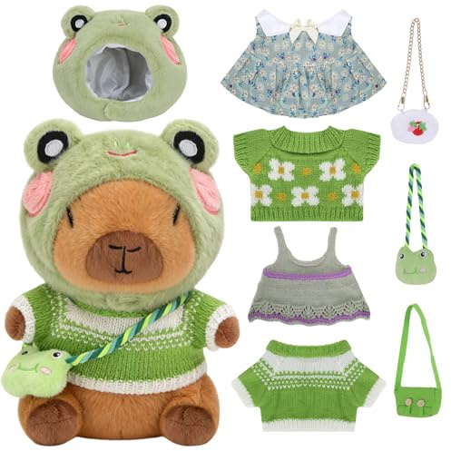 9PCS Capybara Peluche avec Vetement Poupée en Peluche Capybara Cadeau Fille