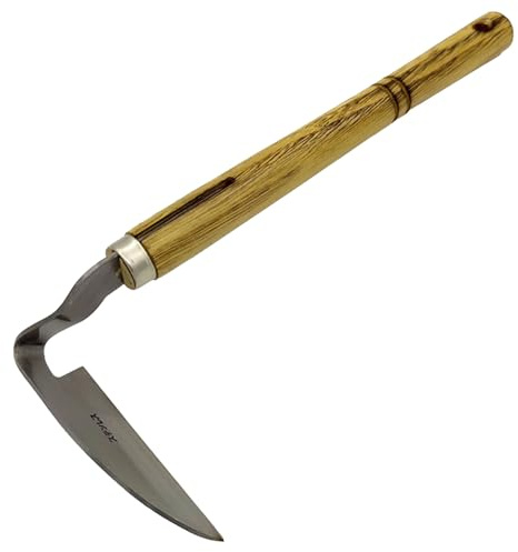 Generisch Utensile da giardino a forma di falciola, da giardino, con manico in legno duro, per erbacce da giardino, per allentare il terreno, coltivare, falciare