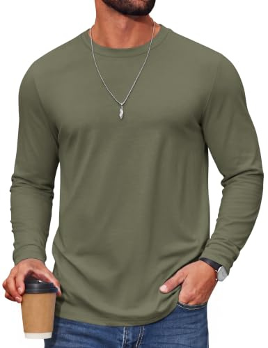 COOFANDY Mens Long Sleeve T Shirt Round Neck Undershirt | Plain, Basic Tops