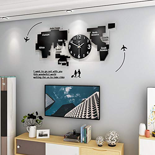Reloj de Pared Sin Ruidos, Mapa Mundial Reloj Acrílico - Corte Hermoso - Decora Tu Casa con Arte Moderno, 59x35cm