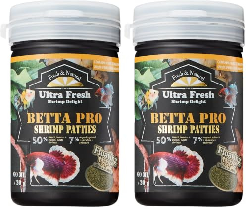 Ultra Fresh Betta Fish Food, Betta Pro Shrimp Patties, 50% Sword Prawns + Akiami Paste Shrimps, All Natural Protein, Rich in Calcium, for Betta's Healthy Development and Cleaner Water (Pack of 2)