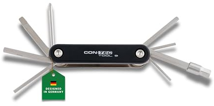 CONTEC Fahrrad-Multitool 9, 9 in 1, Multifunktionswerkzeug, Reparatur Set, Mini-Tool, Multi-Purpose, Innensechskant, Schraubendreher, leicht, schwarz