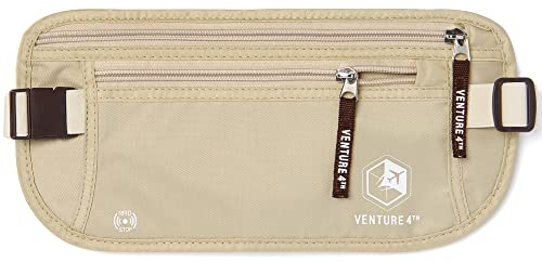 Venture 4th RFID Sicherheits Reise Taillen Geldgürtel – Flache Bauchtasche Gürteltasche (Beige)