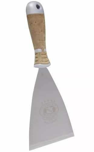 OLEJNIK J L PROFESSIONAL Spatule de peinture en acier inoxydable Lame en acier inoxydable Pour enduire et gratter la peinture ou le papier peint Spatule universelle Poignée en cuir naturel 100MM