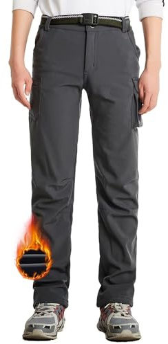 JOMLUN Kids Boy's Youth Fleece Lined Hiking Pants Outdoor Soft shell Snow Ski Waterproof Windproof Warm Cargo Insulated Pants Winter