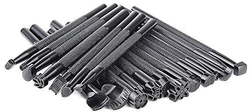CENPEK Juego de 20 herramientas de estampado de cuero de diferentes formas para hacer sillines, herramientas de tallado para manualidades de cuero