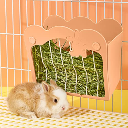 Mangeoire Lapin, Râtelier à Foin Suspendu pour Petits Animaux Lapins, Lapins Nains, Cochons d'Inde (Rose)