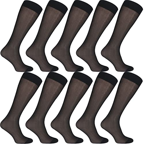 Uaussi 10 pares de calcetines de vestir ultrafinos para hombre, de seda, transparentes, de nailon suave, para pantalones de trabajo, medias pantorrillas, Otc Plain 10 Negro, talla única