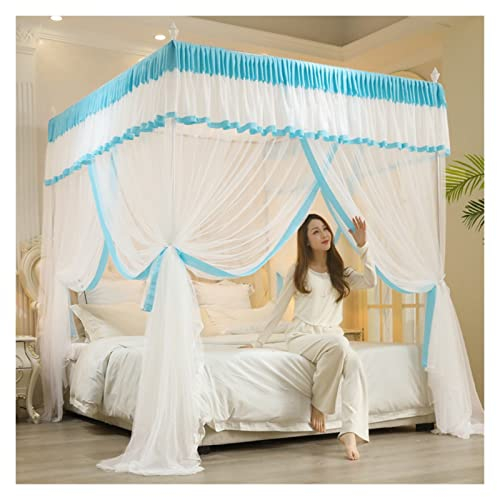 Bettzelt Himmelbett 4 Eckpfosten Betthimmel Moskitonetz Bildschirm Moskitoschutznetz Atmungsaktives Schlafzimmer Kinder Prinzessin Zelt Quadratisch (Farbe: Blau, Größe: 180 * 220 cm)