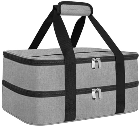 esouler Double Insulated Casserole Carrier Bag Hot & Cold Food Carrier Bag Lasagna Holder Lunch Bag for Picnics, Parties, Travel, Fits 9 x 13 Inches Casserole Dish-Grey