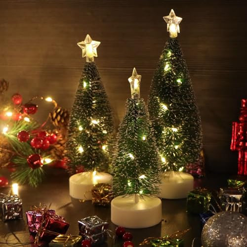 3 Stück LED Mini Weihnachtsbaum,Tannenbaum Künstlich Klein,Bunte Lichter Weihnachtsbaum,Mini Weihnachtsbaum mit Led,Mini Weihnachtsbaum mit Beleuchtung,Weihnachten Deko 16/19/21cm